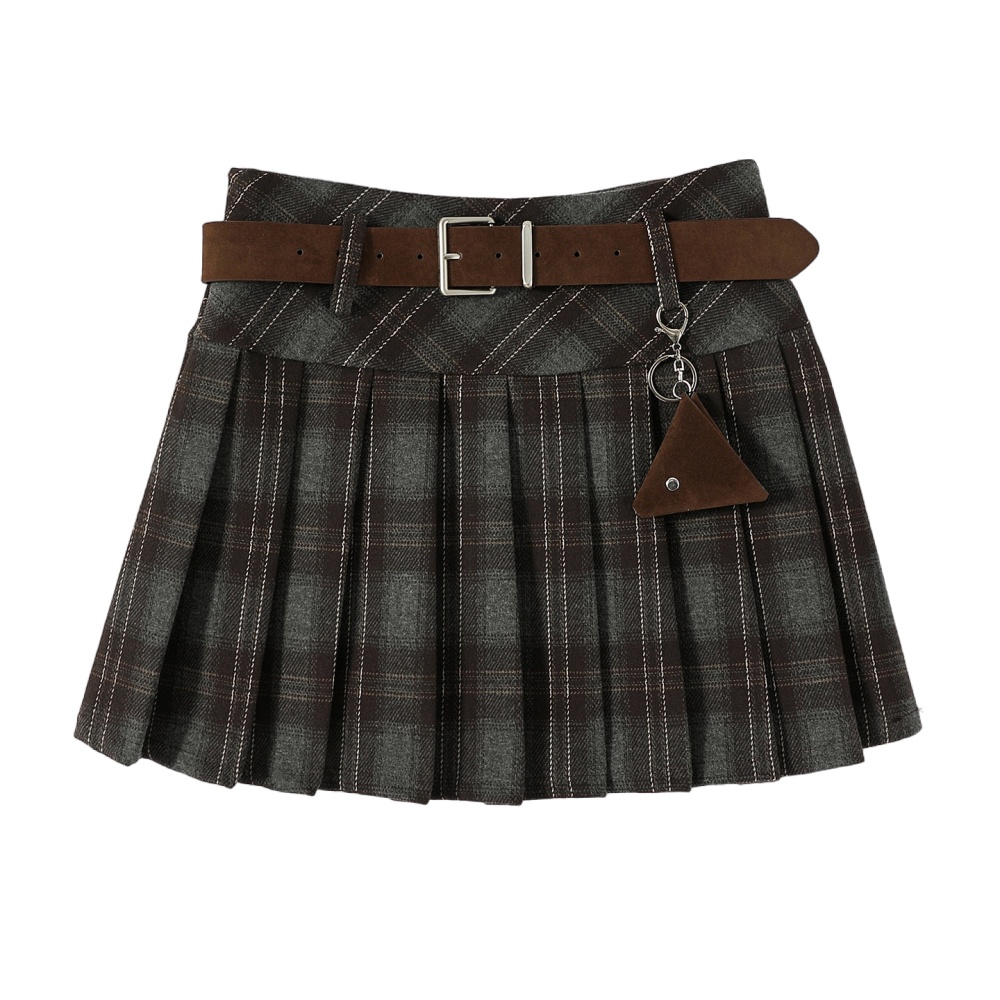 Plaid pleated skirt retro high waist short skirt for women