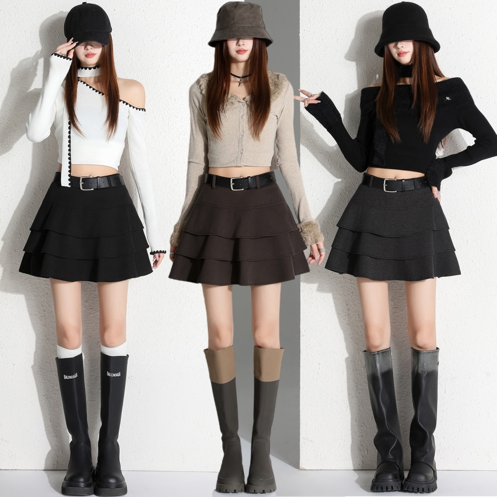 Woolen high waist short skirt cake skirt for women