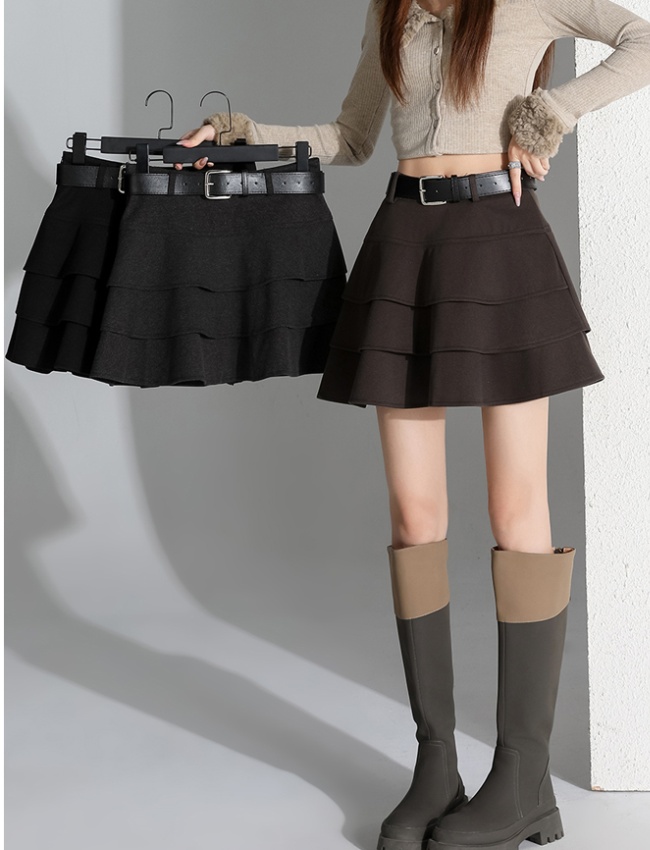 Woolen high waist short skirt cake skirt for women
