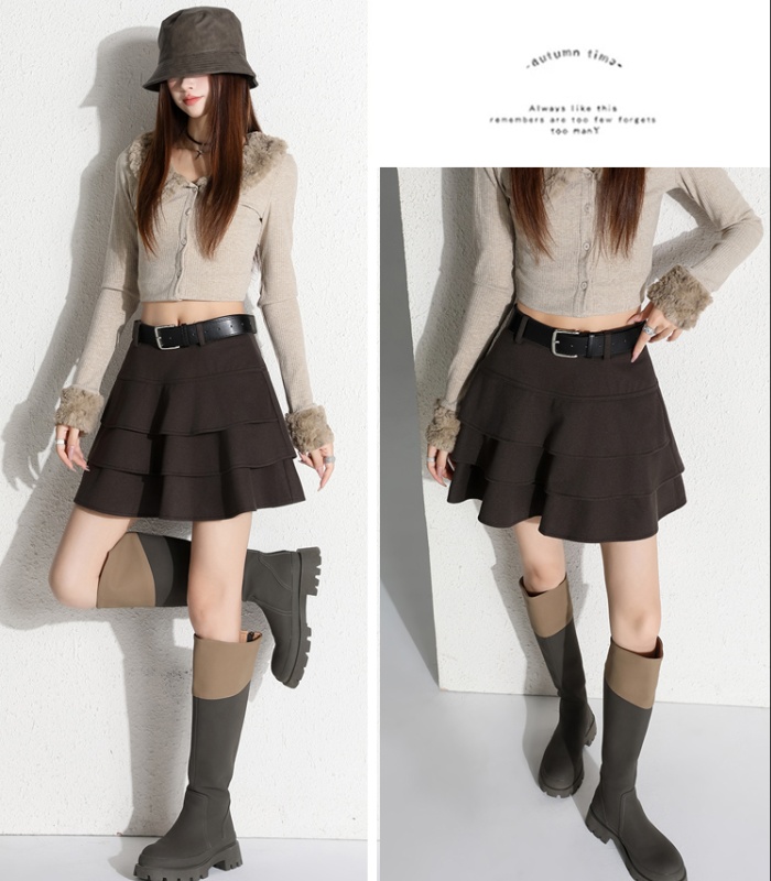 Woolen high waist short skirt cake skirt for women