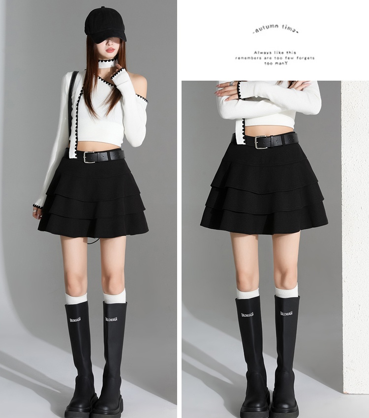 Woolen high waist short skirt cake skirt for women