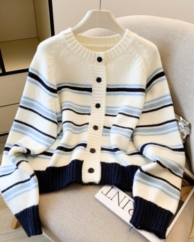 Fashion stripe coat single-breasted sweater