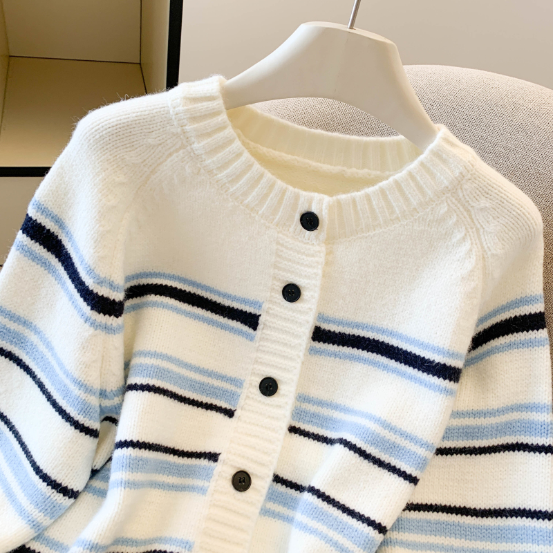 Fashion stripe coat single-breasted sweater
