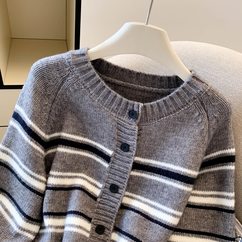 Fashion stripe coat single-breasted sweater