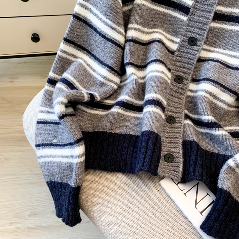 Fashion stripe coat single-breasted sweater