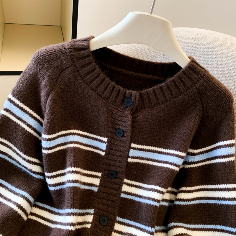 Fashion stripe coat single-breasted sweater