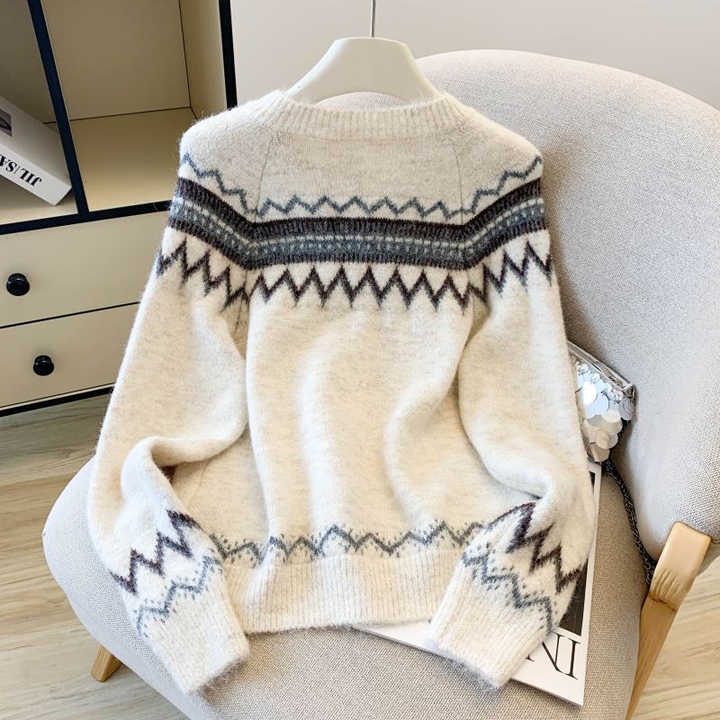 Niche all-match coat knitted mixed colors sweater for women