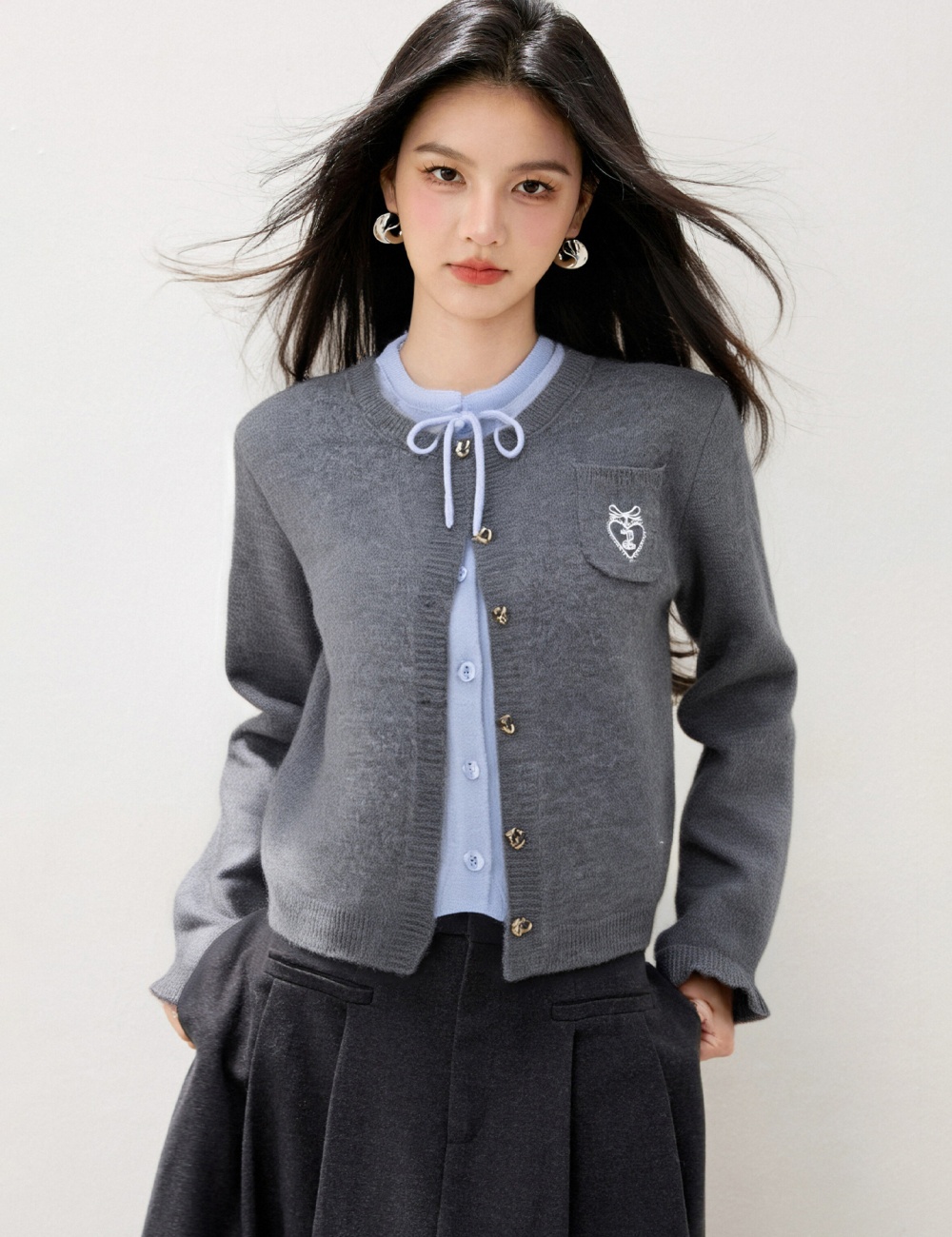 Splice Pseudo-two cardigan Korean style unique sweater