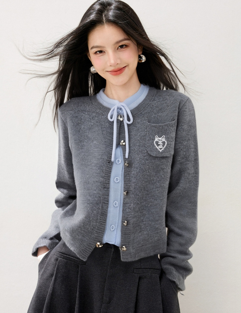 Splice Pseudo-two cardigan Korean style unique sweater