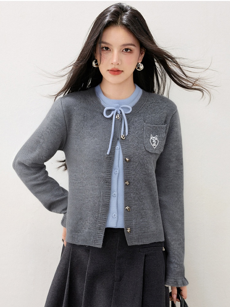 Splice Pseudo-two cardigan Korean style unique sweater