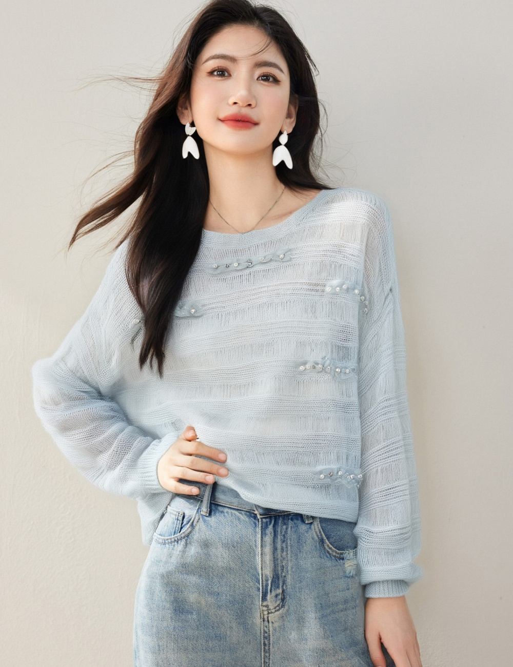 Pullover temperament loose hollow sweater for women
