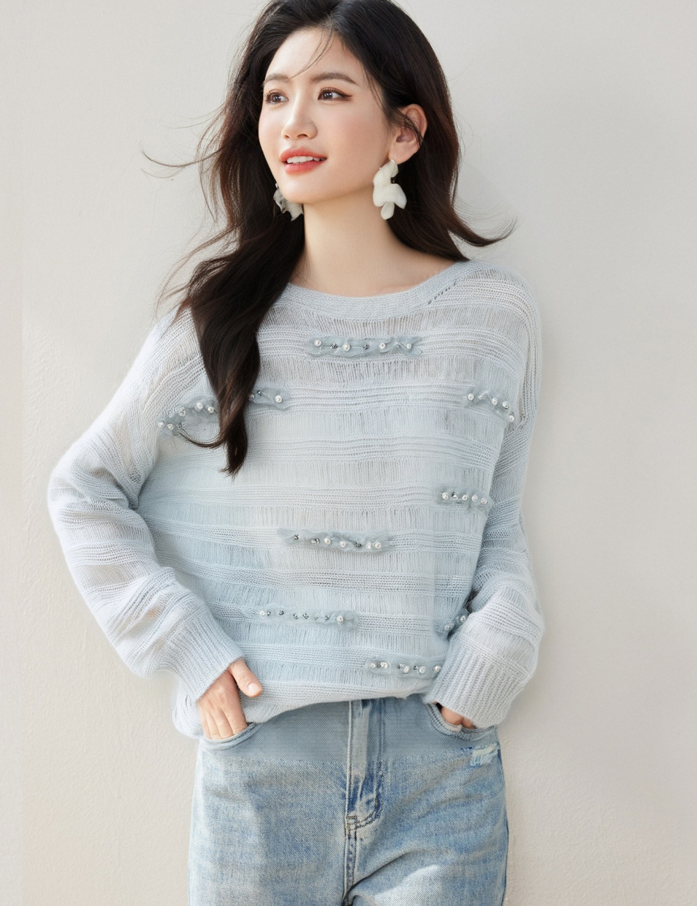Pullover temperament loose hollow sweater for women
