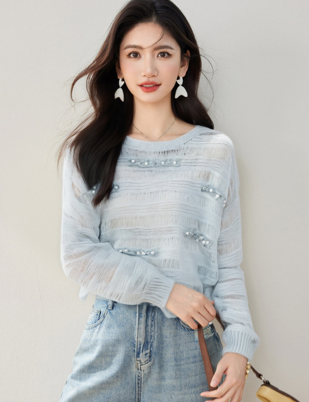 Pullover temperament loose hollow sweater for women