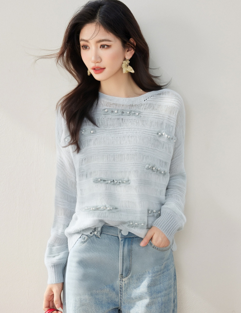 Pullover temperament loose hollow sweater for women