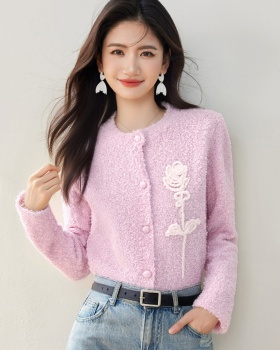 Crochet rose cardigan round neck knitted sweater