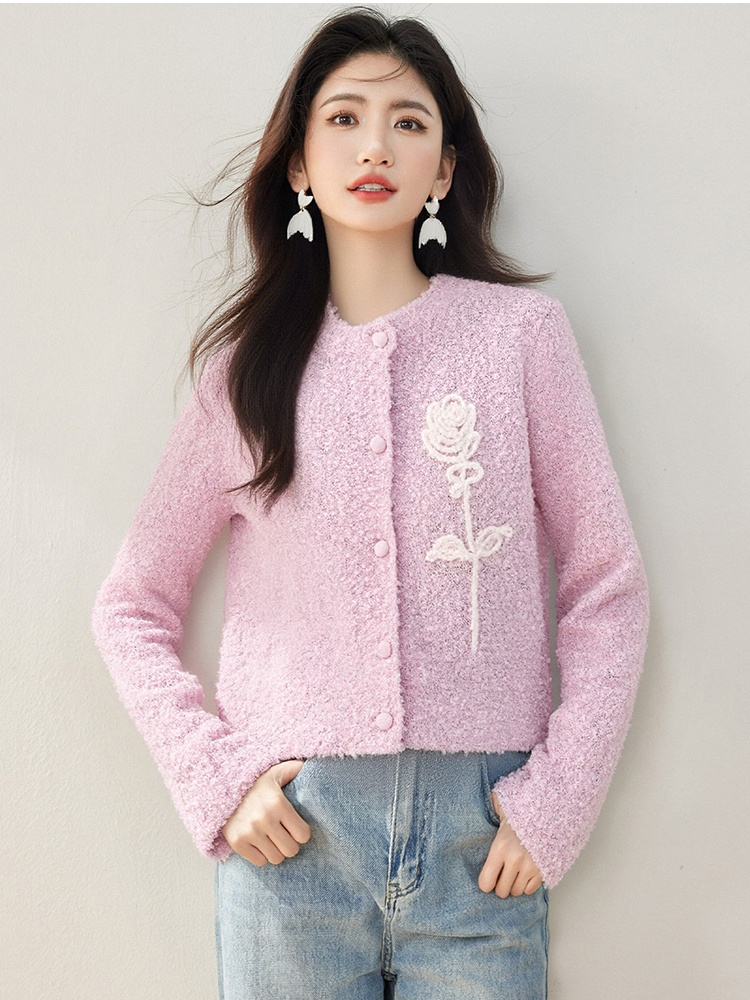 Crochet rose cardigan round neck knitted sweater