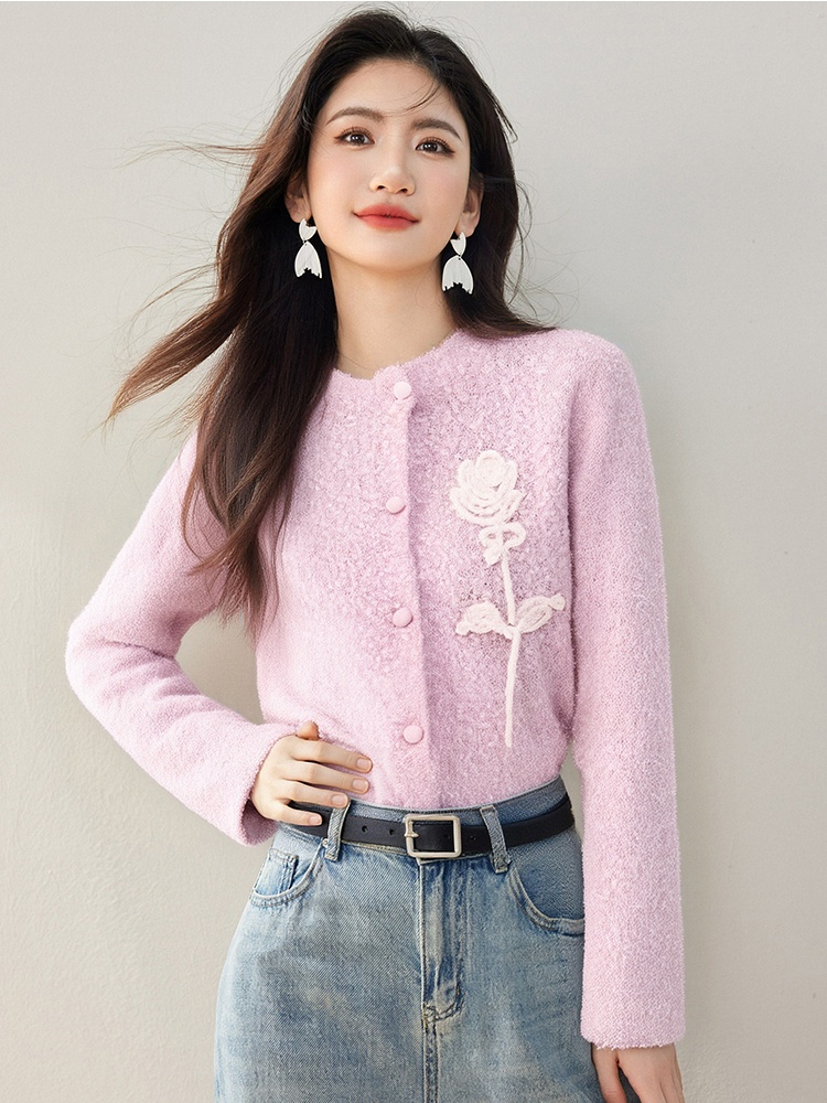 Crochet rose cardigan round neck knitted sweater