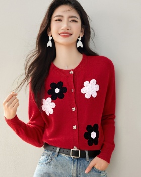 Slim flowers cardigan loose autumn tops for women