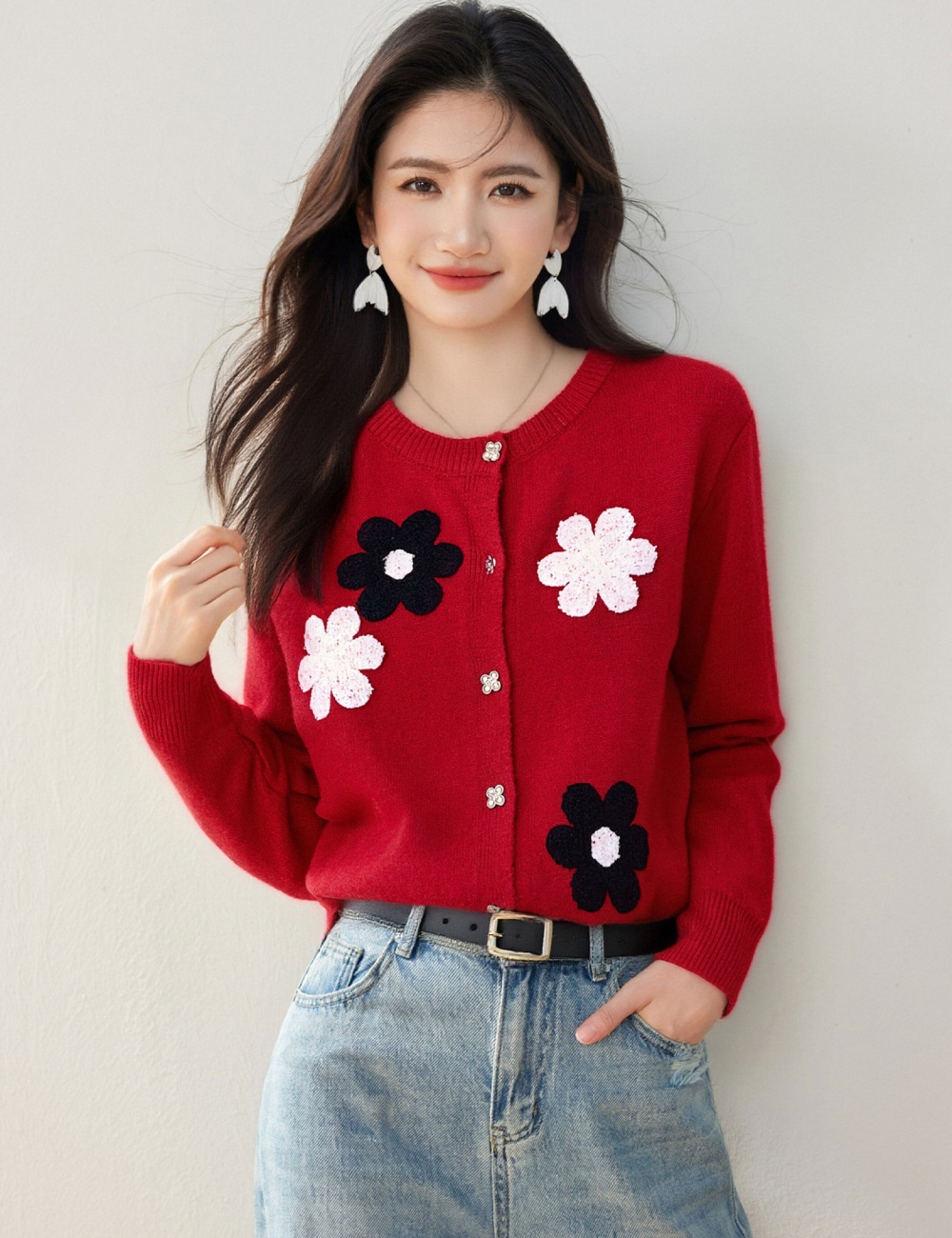 Slim flowers cardigan loose autumn tops for women