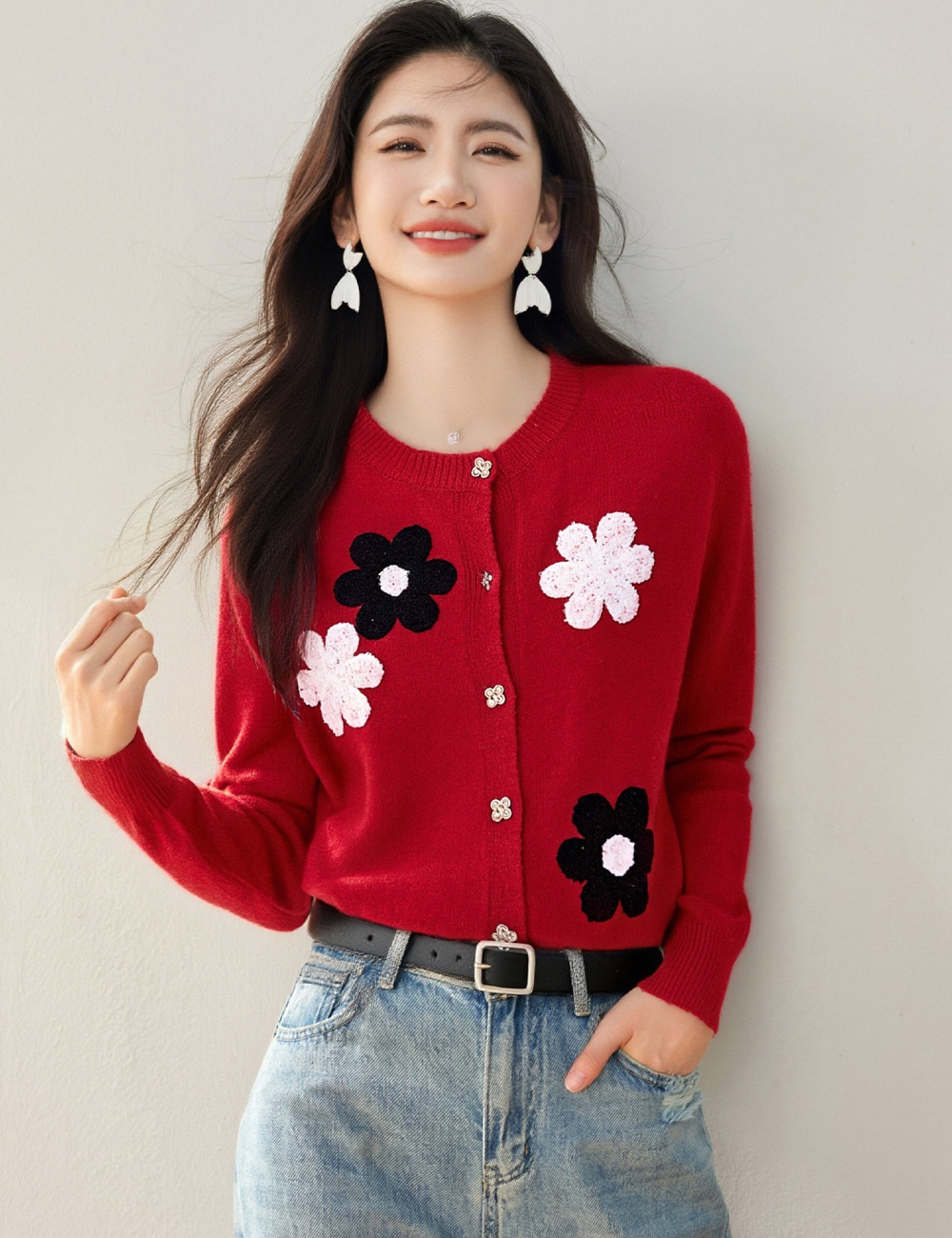 Slim flowers cardigan loose autumn tops for women