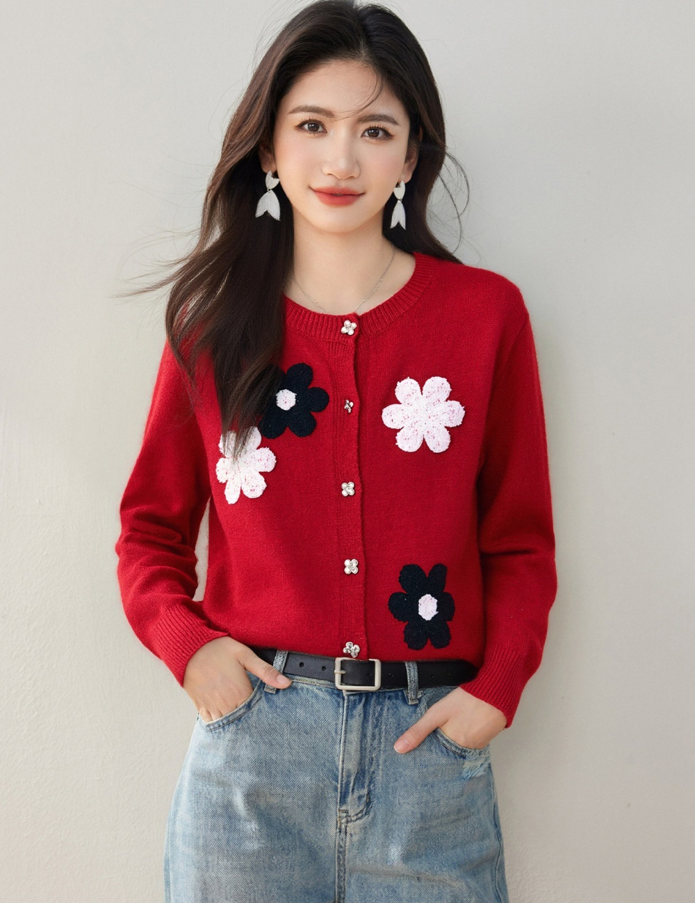Slim flowers cardigan loose autumn tops for women