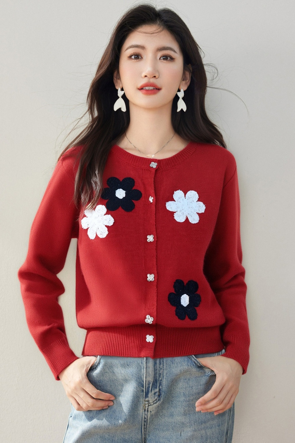 Slim flowers cardigan loose autumn tops for women
