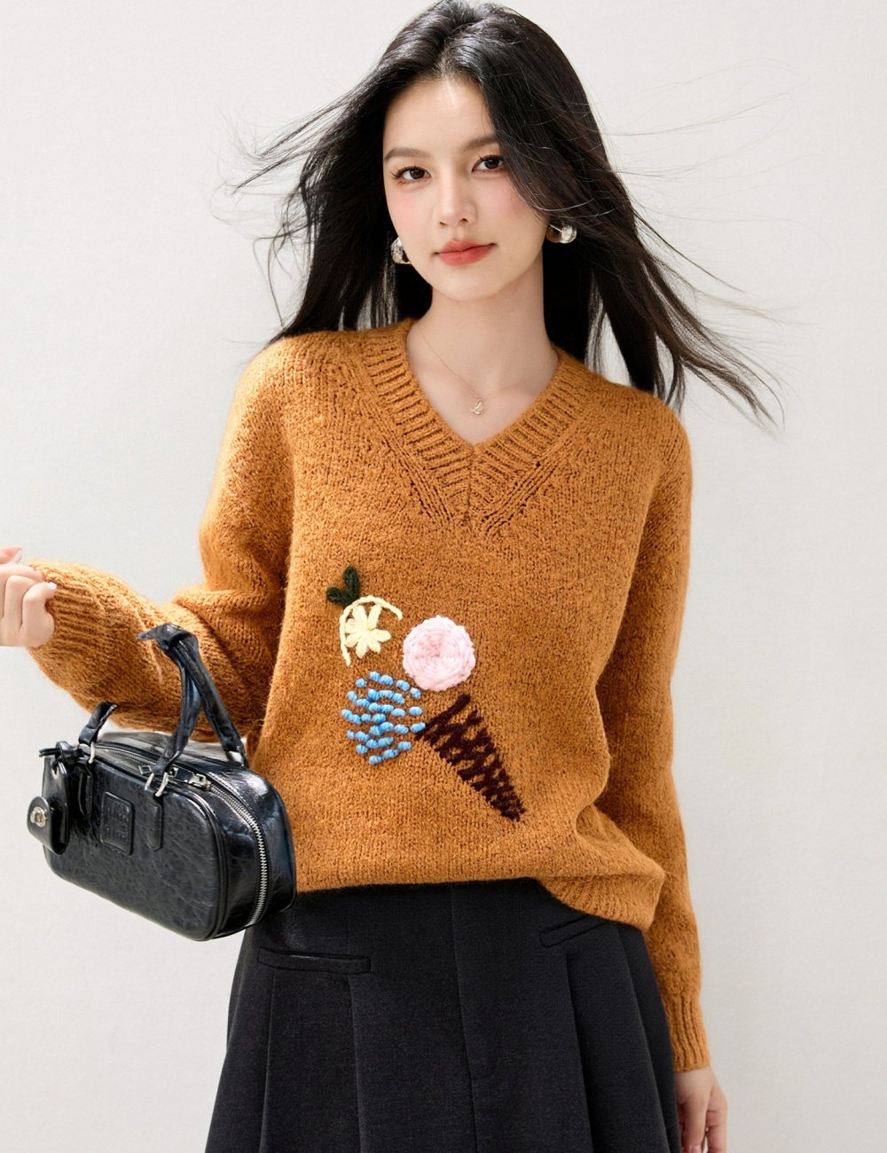 All-match V-neck tops Korean style sweater for women