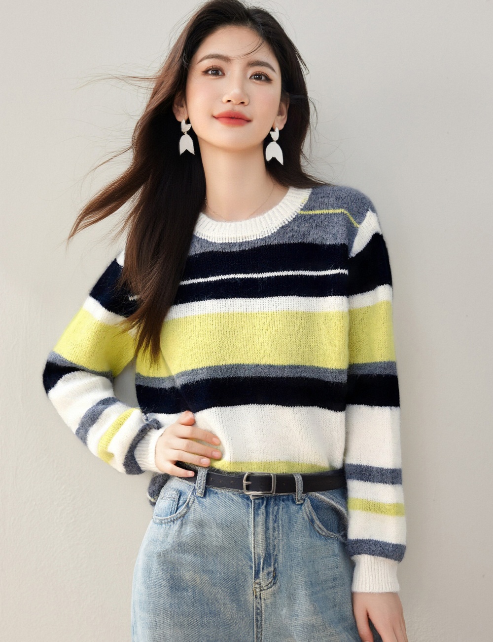 Korean style tops mixed colors sweater for women