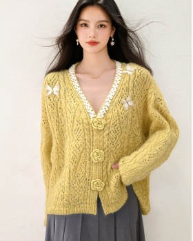 Flowers tender coat knitted sweater for women