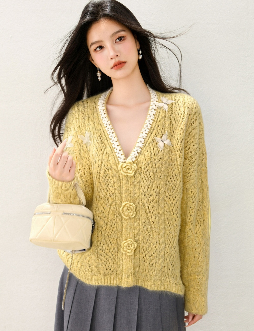 Flowers tender coat knitted sweater for women