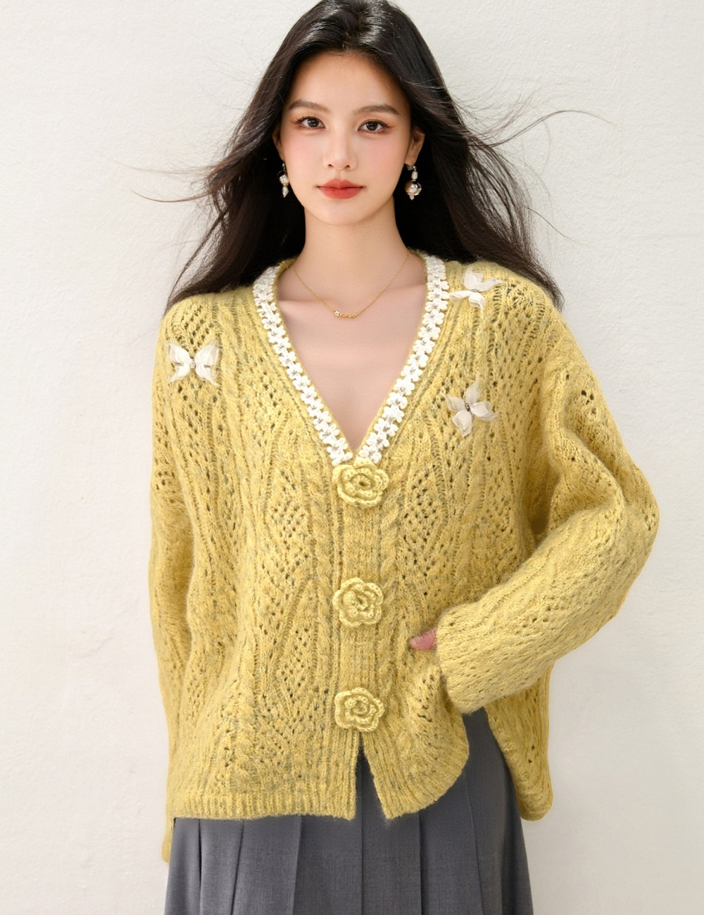 Flowers tender coat knitted sweater for women