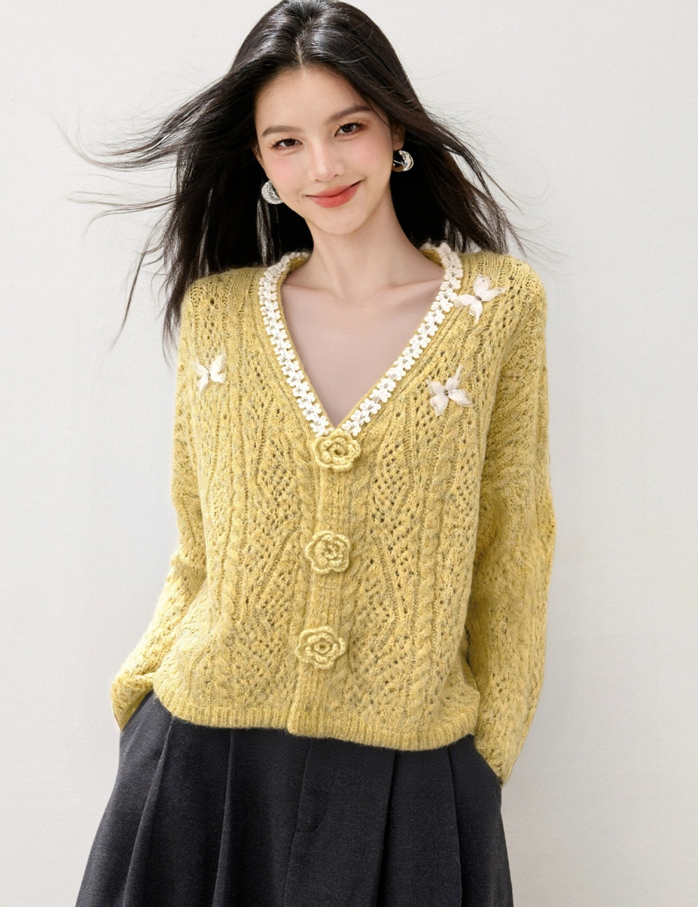Flowers tender coat knitted sweater for women