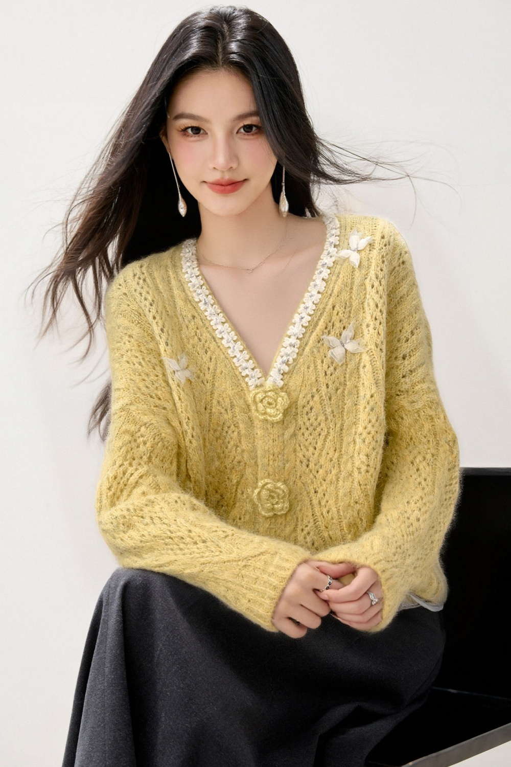 Flowers tender coat knitted sweater for women