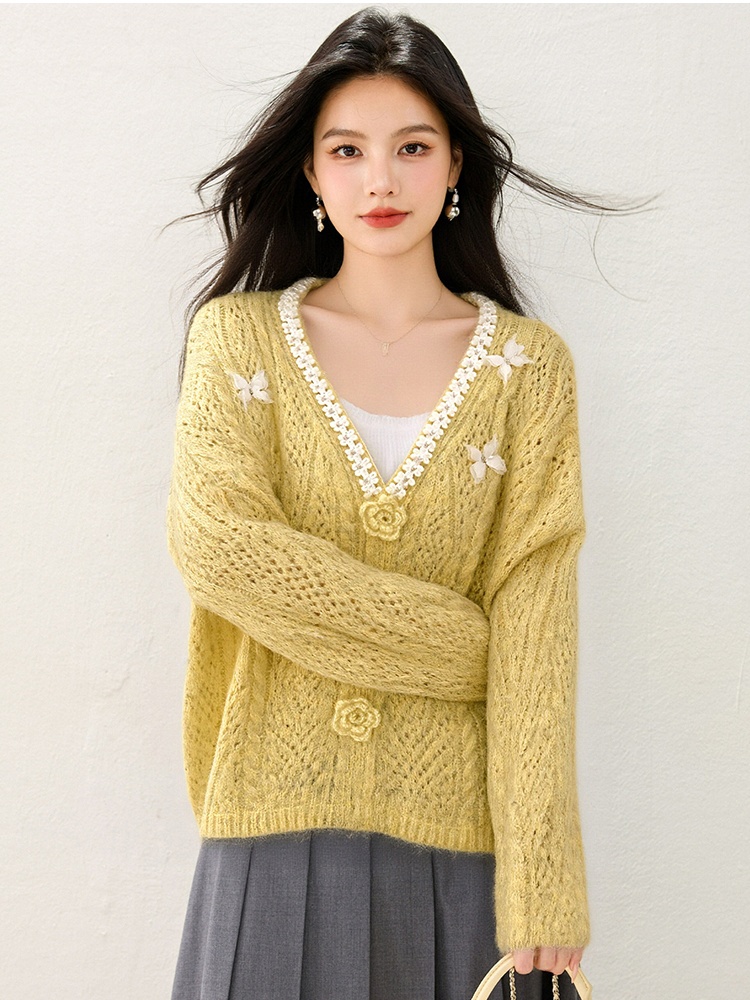 Flowers tender coat knitted sweater for women
