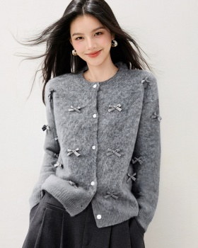 Chanelstyle autumn coat knitted bow sweater for women