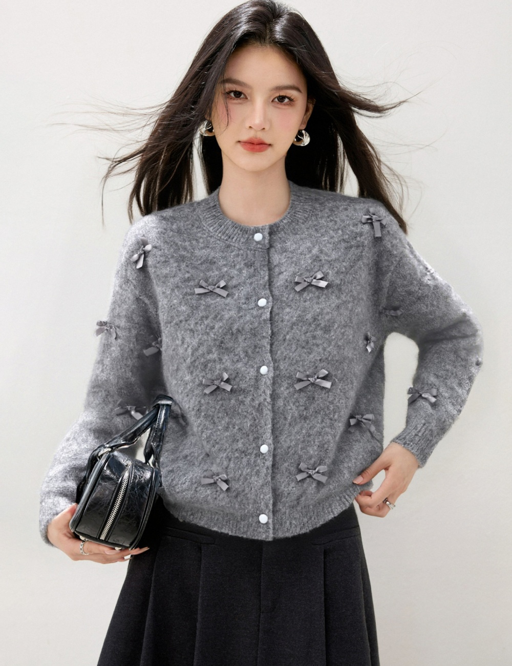 Chanelstyle autumn coat knitted bow sweater for women