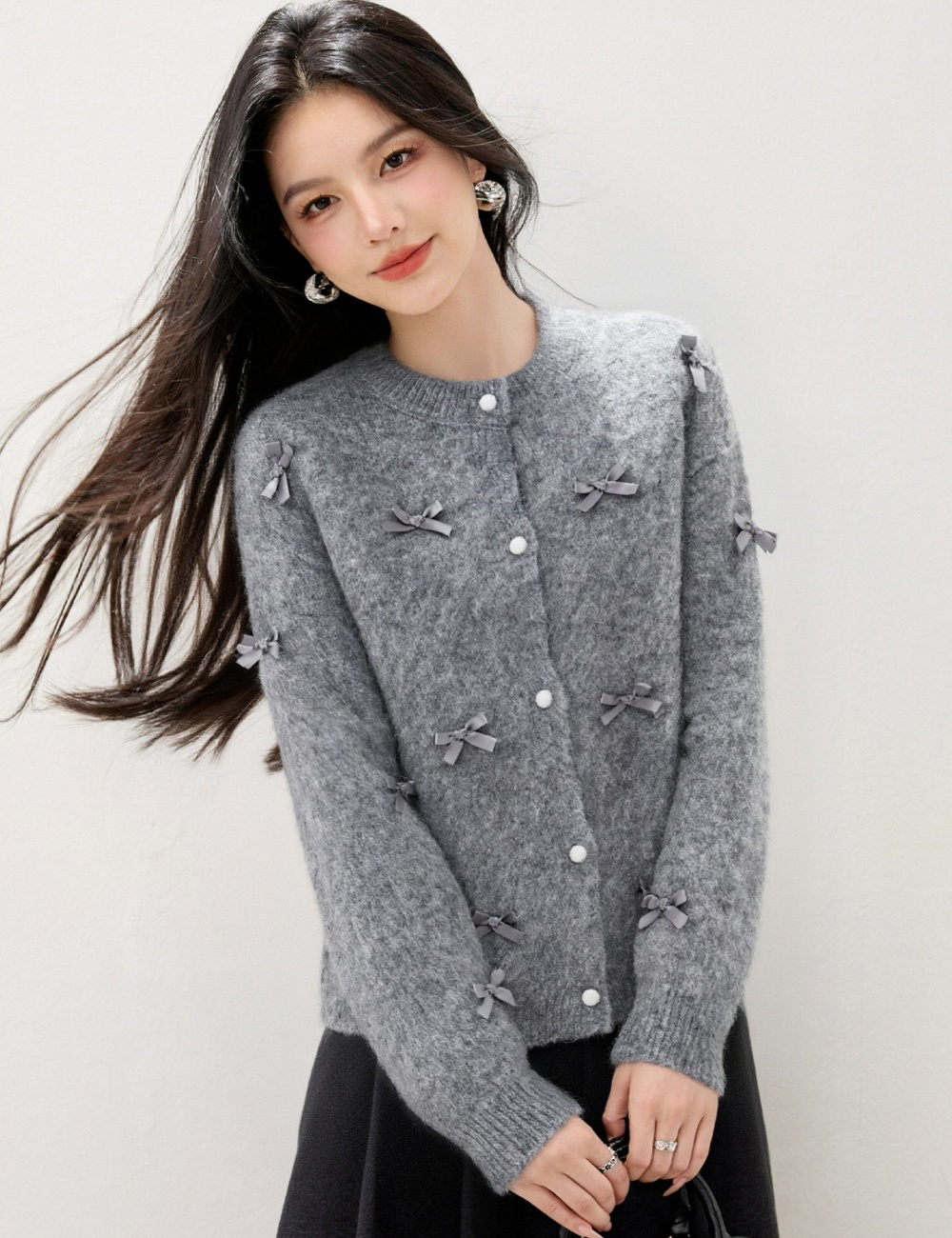 Chanelstyle autumn coat knitted bow sweater for women