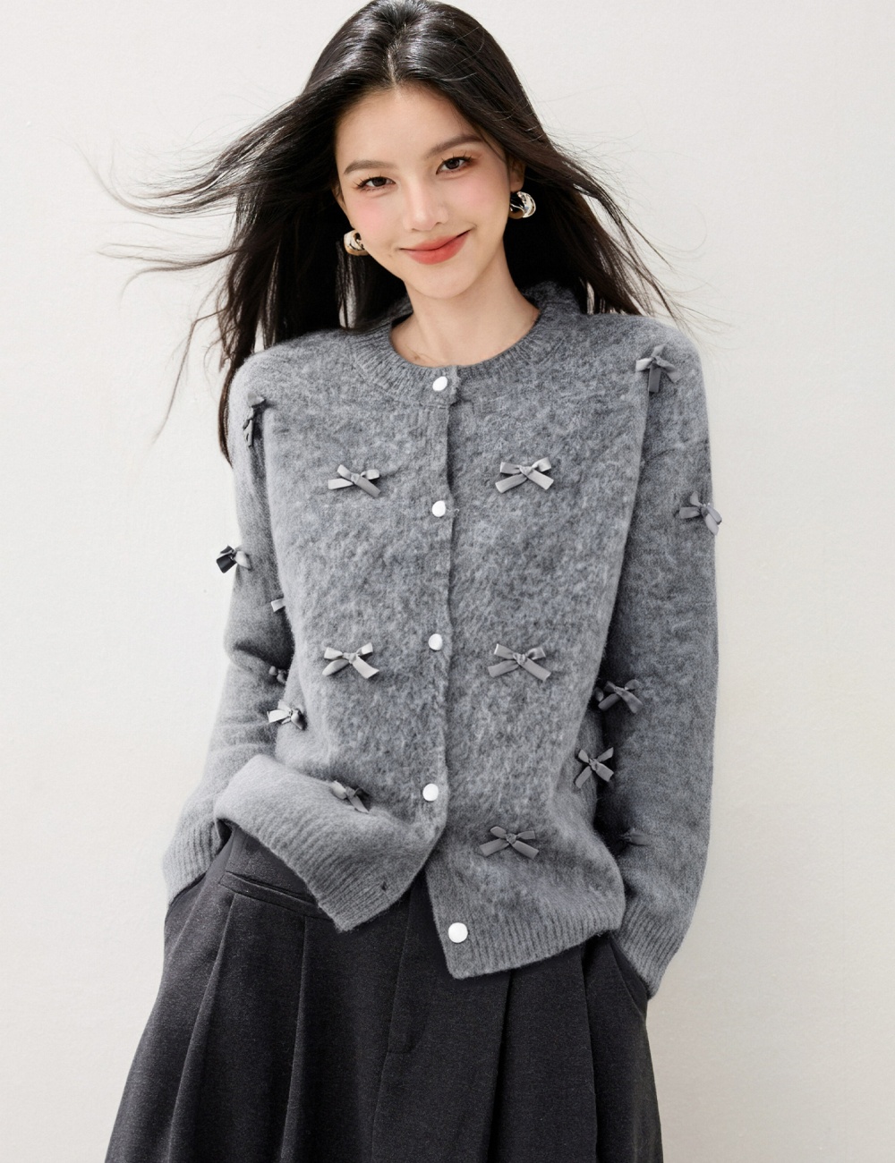 Chanelstyle autumn coat knitted bow sweater for women