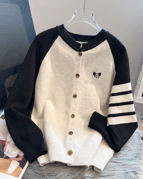Lazy mixed colors tops autumn and winter knitted cardigan