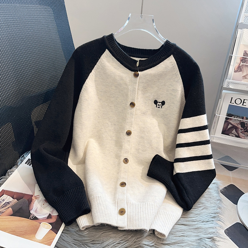 Lazy mixed colors tops autumn and winter knitted cardigan