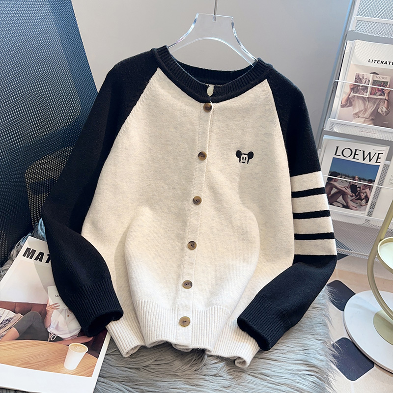 Lazy mixed colors tops autumn and winter knitted cardigan