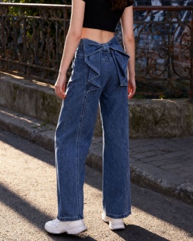 Autumn slim back bow fashion straight pants jeans for women