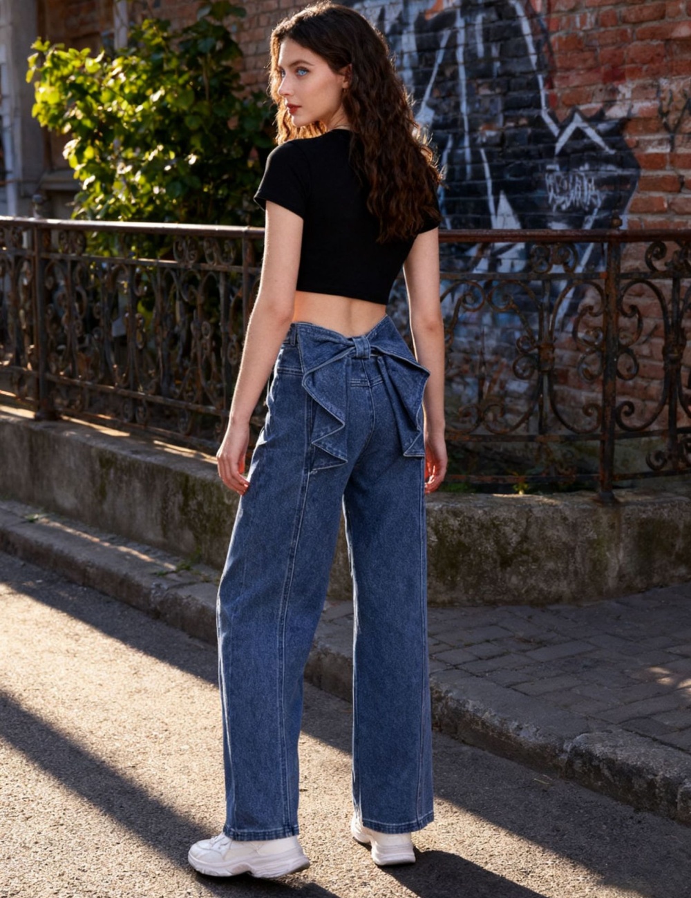 Autumn slim back bow fashion straight pants jeans for women