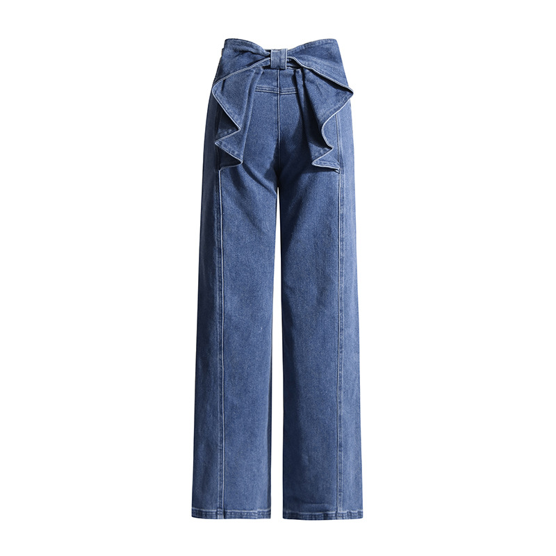 Autumn slim back bow fashion straight pants jeans for women