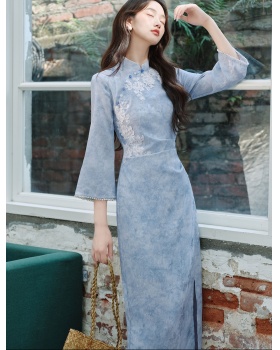 Jacquard dress long sleeve cheongsam for women