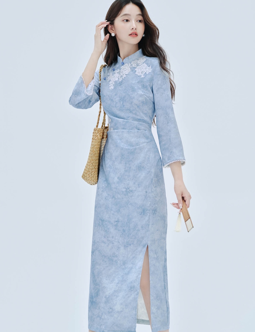 Jacquard dress long sleeve cheongsam for women