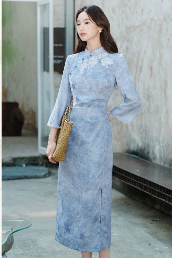 Jacquard dress long sleeve cheongsam for women