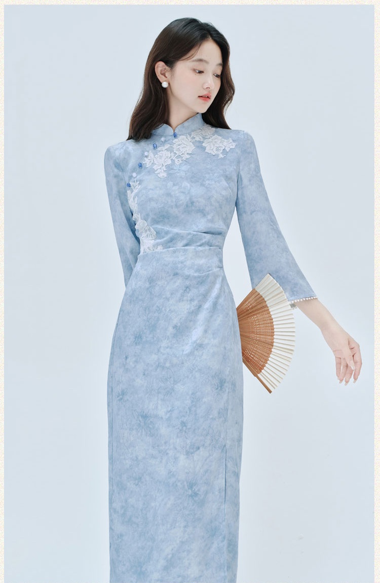 Jacquard dress long sleeve cheongsam for women