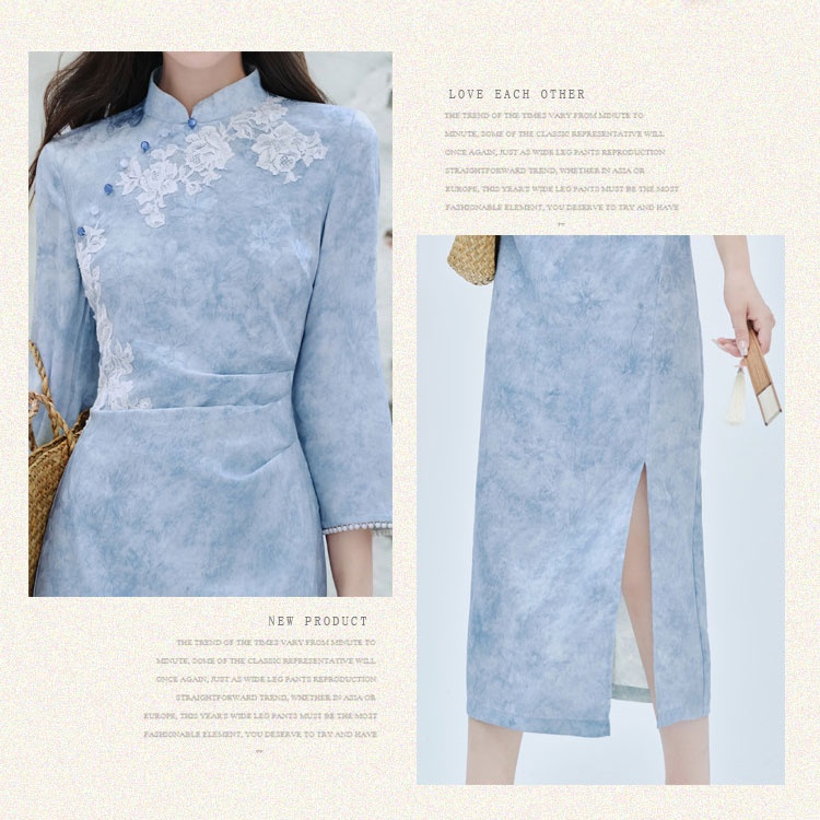 Jacquard dress long sleeve cheongsam for women