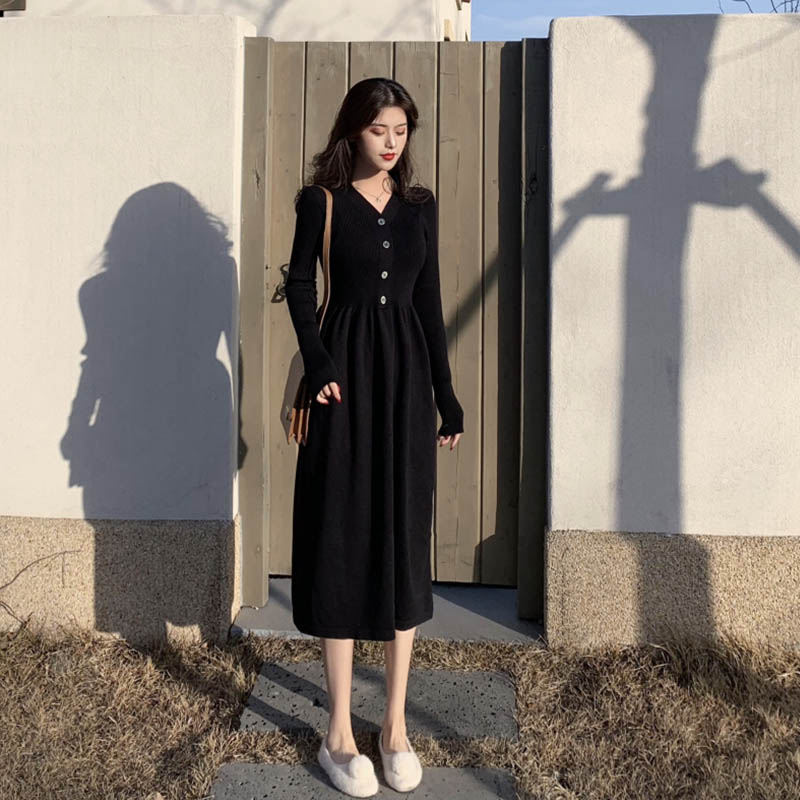 Winter dress black sweater dress for women
